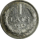 Latvia Silver 1924 1 Lats SCARCE VF-XF Condition KM# 7 (17 694)