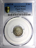 Italian States PAPAL STATES Pius IX Year XXI 1867-R 5 Soldi PCGS MS62 KM#1375(1)