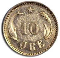Denmark Christian IX Silver 1889 (h) CS  10 Ore VF/XF Toning 16mm KM# 795.1 (11)