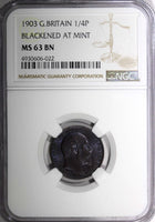 Great Britain Edward VII 1903 Farthing NGC MS63 BN Blackened at Mint KM# 792 (2)