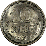 Denmark Christian X 1921(h) HCN; GJ 10 Ore CHOICE UNC KM# 818.2a  (14 888)