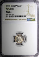 Great Britain Victoria Silver 1889 2 Pence Maundy NGC MS64 Mint-6,727 KM#771 (2)