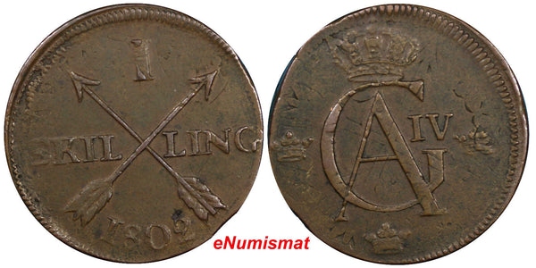 Sweden Gustaf IV Adolf 1802 1 Skilling Overstruck 2 Ore SM (1740-68) KM566 (122)