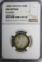 Germany-Empire Wilhelm II Silver 1908 D 1 Mark NGC UNC  Munich TONED KM14 (001)