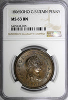 Great Britain George III Copper 1806 1 Penny Soho Mint NGC MS63 BN KM# 663 (015)