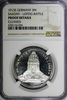 German SAXONY 1913 E 3 Mark PROOF NGC PF DET. Battle of Leipzig KM# 1275 (054)