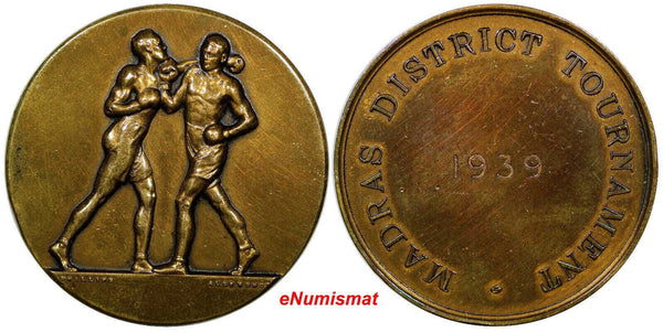 INDIA MADRAS PRESIDENCY BRONZE 1939 BOXING MEDAL by F. Phillips 44mm XF (9553)