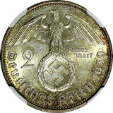 Germany-Third Reich Silver 1939 A 2 Reichs Mark NGC MS61 Hindenburg KM# 93 (015)