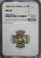 British West Africa George V 1926 1/10 Penny NGC MS65 NICE GEM BU COIN KM# 7/094