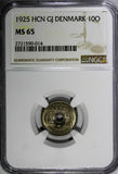 DENMARK Christian X 1925 HCN; GJ 10 Ore NGC MS65 TOP GRADED KM# 822.1 (014)