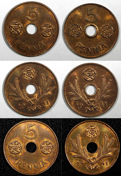 FINLAND 1941 5 Pennia RED GEM BU WWII  RANDOM PICK (1 Coin) KM#64.1 (24 179)