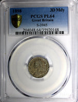 Great Britain Silver 1898 3 Pence PCGS PL64 PROOFLIKE RAINBOW TONED KM# 777