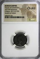 Roman House Constantine BI Nummus Crispus AD 316-326 /VOT X NGC Ch AU (001)