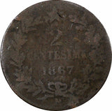 Italy Vittorio Emanuele II Copper 1867 M 2 Centesimi 2 YEARS TYPE KM# 2.1