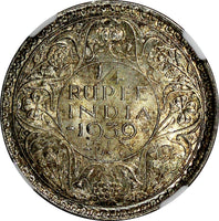 India-British George VI Silver 1939 (C) 1/4 Rupee NGC MS64 KM# 544 (003)