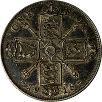 GREAT BRITAIN George V Silver 1916 Florin 2 Shillings WWI Issue Toned KM# 817(3)