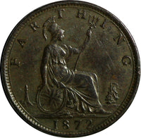 Great Britain Victoria (1837-1901) Bronze 1872 Farthing KM# 747.2