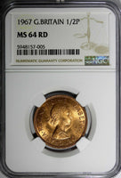 GREAT BRITAIN Elizabeth II 1967 1/2 Penny NGC MS64 RD FULL RED KM# 896 (005)