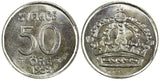 Sweden Gustaf VI Silver 1952 TS 50 Ore 1st Year Type KEY DATE UNC KM# 825 (114)