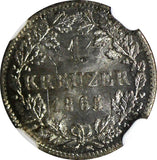 German States BAVARIA Silver 1865 1 Kreuzer NGC MS66 TOP GRADED KM# 873 (32)