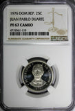 DOMINICAN PROOF 1976 25 Centavos NGC PF67 CAMEO Mintage-5,000 TOP GRADED KM# 43