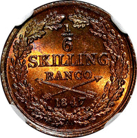 SWEDEN Oscar I Copper 1847 1/6 Skilling NGC MS64 RB NICE BU COIN KM# 656 (205)