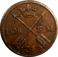 Sweden Frederick I Copper 1749 1 Ore, S.M.  Choice Details  KM# 416.1 (6400)