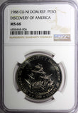 Dominican Republic 1988 1 Peso  Discovery of America NGC MS66 KM# 66 (06)