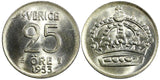 Sweden Gustaf VI Silver 1953 TS 25 Öre GEM BU COIN KM# 824 (22 011)