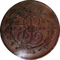 Russia Catherine II Copper 1766 MM 5 Kopecks NGC VF DETAILS NICE RED C#59.6 (17)