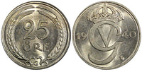 Sweden Gustaf V Nickel-Bronze 1940 G 25 Öre GEM BU  KM# 798 (22 037)