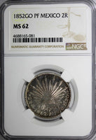 Mexico FIRST REPUBLIC 1852 GO PF 2 Reales NGC MS62 TOP GRADED BY NGC KM# 374.8