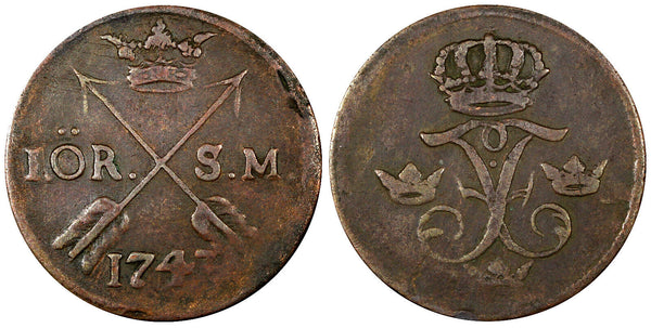 Sweden Frederick I Copper 1743 1 Ore, S.M. 29,75mm BETTER DATE KM# 416.1  ( 163)