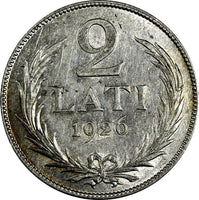 Latvia Silver 1926 2 Lati 2 Years Type  KM# 8 (18 146)