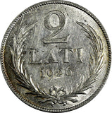 Latvia Silver 1926 2 Lati 2 Years Type  KM# 8 (18 146)