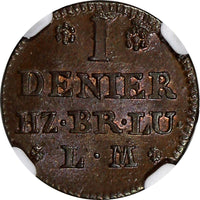 Germany BRUNSWICK-WOLFENBÜTTEL Karl Copper 1758 Denier NGC MS63 BN KM# 948 (173)