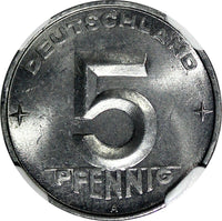 German-Democratic Republic (DDR) Aluminum 1952 A 5 Pfennig NGC MS65 KM# 6