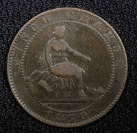 SPAIN Provisional Government Copper 1870 OM 5 Centimos KM#662 (22 481)