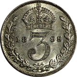 Great Britain Victoria Silver 1899 3 Pence ch.XF KM# 777 (20 000)