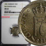 Norway Haakon VII 1921 25 Ore NGC MS62 3 YEARS TYPE TOP GRADED BY NGC KM# 381(7)