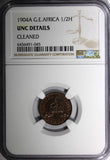German East Africa Wihelm II Bronze 1904 A 1/2 Heller NGC UNC DETAILS KM# 6 (5)