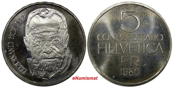 Switzerland 1980 5 Francs Ferdinand Hodler-Painter BU Condition 1 YEAR KM# 59(6)