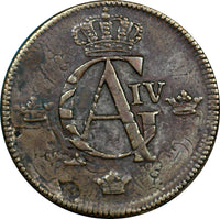 Sweden Gustaf IV Adolf 1802 1 Skilling Overstruck on 2 Ore S.M (1751-68) KM#566