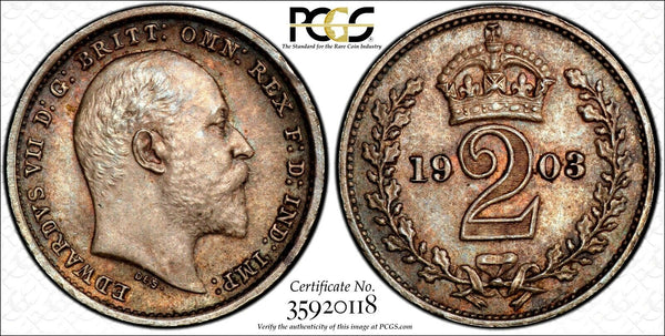 Great Britain Edward VII Silver 1903 2 Pence PCGS PL65 PROOFLIKE TONED KM#796(8)