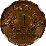 Colombia Bronze 1945 B 1 Centavo NGC MS66 RB TOP GRADED BY NGC KM# 205 (029)