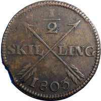 SWEDEN COPPER Gustaf IV Adolf 1803 1/2 SKILLING  30.5mm KM#565 (4850)