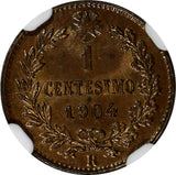 Italy Vittorio Emanuele III Bronze 1904 R 1 Centesimo NGC MS64 BN KM# 35