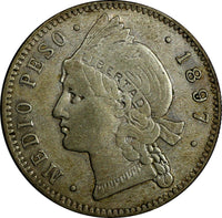 Dominican Republic Silver 1897 1/2 Peso USA Philadelphia mint KM# 15 (18 753)