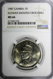 Gambia 1987 1  Dalasi NGC MS66 1 YEAR TYPE 31mm TOP GRADED BY NGC KM# 29 (032)