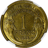 France Aluminum-Bronze 1938 1 Franc NGC MS63  KM# 885